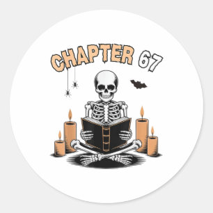 Funny Halloween Skeleton Reading Book 67 Memes _2 Classic Round Sticker