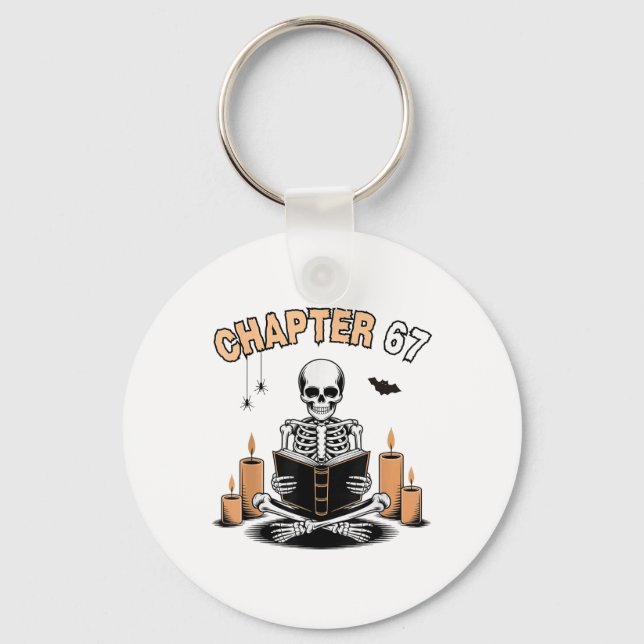 Funny Halloween Skeleton Reading Book 67 Memes _2  Keychain (Front)
