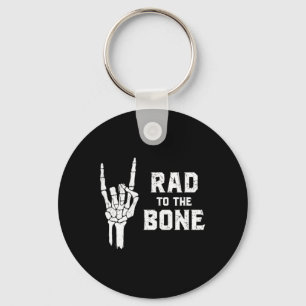 Funny Halloween Skeleton Rock Hand Rad To The Bone Keychain