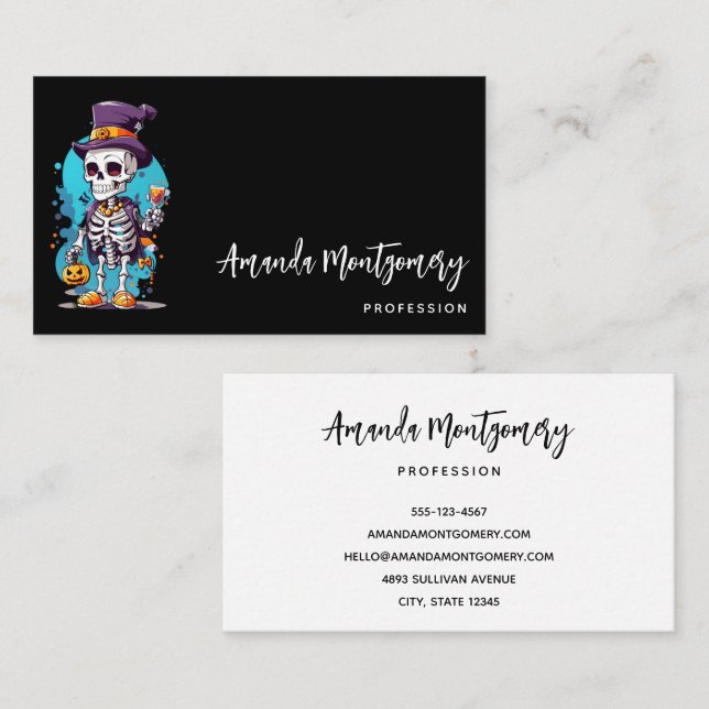 Funny Halloween Skeleton wearing Top Hat Business Card (Front/Back)
