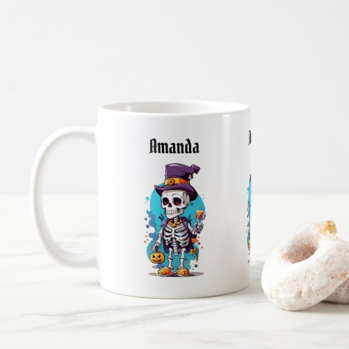 Funny Halloween Skeleton wearing Top Hat Coffee Mug