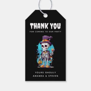 Funny Halloween Skeleton wearing Top Hat Gift Tags