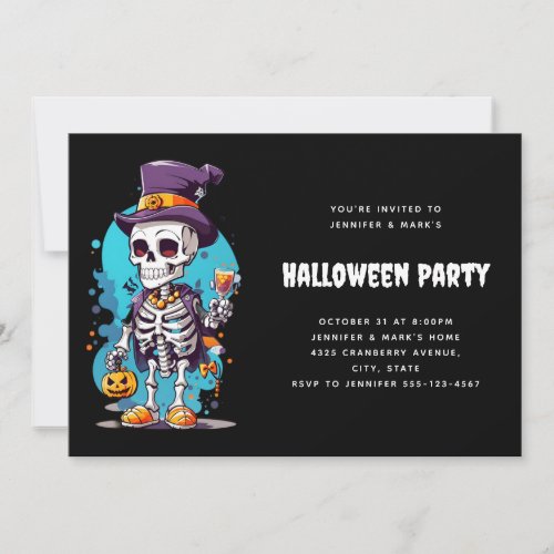 Funny Halloween Skeleton wearing Top Hat Invitation