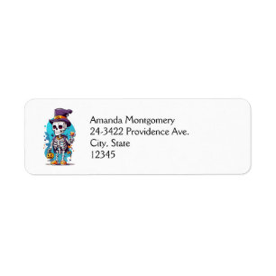 Funny Halloween Skeleton wearing Top Hat Label