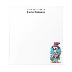 Funny Halloween Skeleton wearing Top Hat Notepad