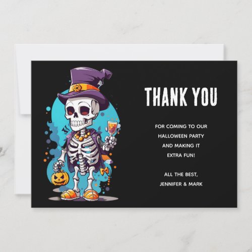 Funny Halloween Skeleton wearing Top Hat Thank You Card