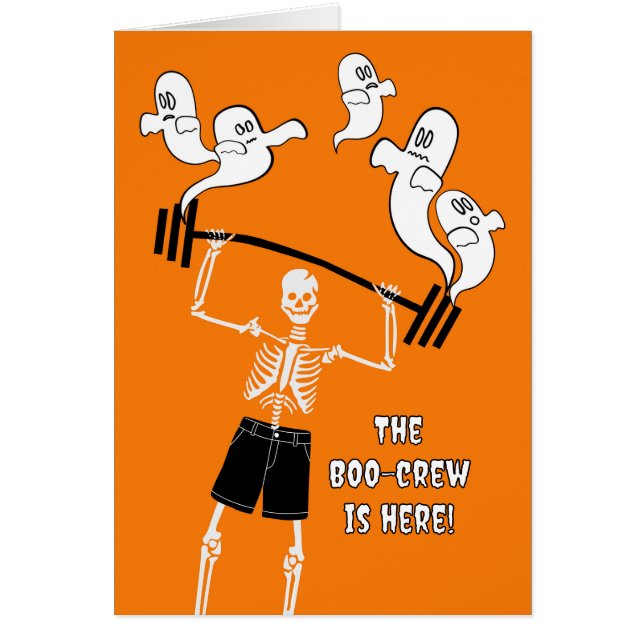 Funny Halloween Skeleton with Boo Crew Weights Cards (Front)