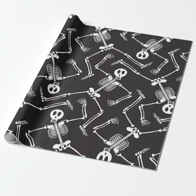 Funny Halloween Skeletons Wrapping Paper (Unrolled)