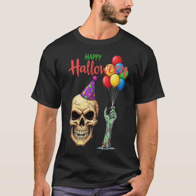 Funny Halloween Skull Party Balloons T-Shirt (Front)