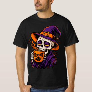 Funny Halloween Skull T-Shirt | Coffee Addict Boo