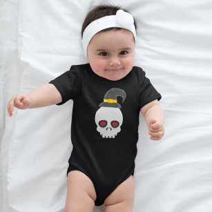 Funny Halloween Skull Witch Hat Spooky creepy Baby Bodysuit