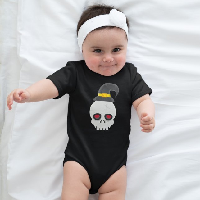 Funny Halloween Skull Witch Hat Spooky creepy Baby Bodysuit (Creator Uploaded)