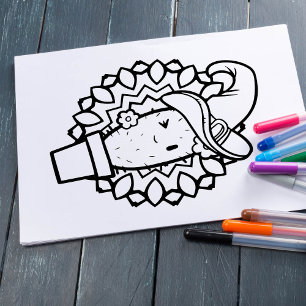 Funny Halloween Smiling Cactus Coloring Page Poster