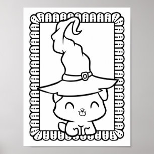 Funny Halloween Smiling Dog Coloring Page Poster
