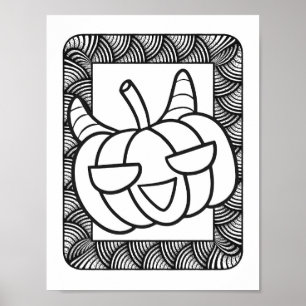 Funny Halloween Smiling Pumpkin Coloring Page Poster