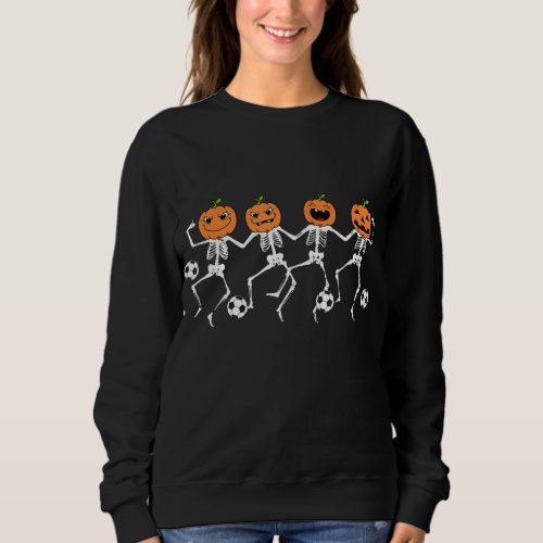 Funny Halloween Soccer Player Pumpkin Skeletons Ki Sweatshirt