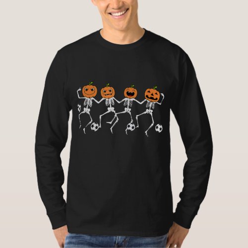 Funny Halloween Soccer Player Pumpkin Skeletons Ki T_Shirt