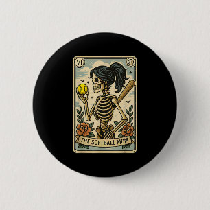 Funny Halloween Softball Mama Mom Skeleton Tarot C Button