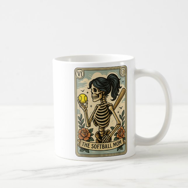 Funny Halloween Softball Mama Mom Skeleton Tarot C Coffee Mug (Right)