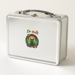 Funny Halloween Spooky Black Cat Pumpkin Bat Starr Metal Lunch Box