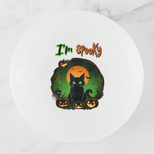 Funny Halloween Spooky Black Cat Pumpkin Bat Starr Trinket Tray