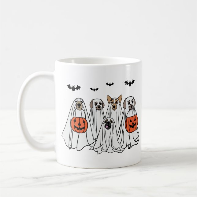 Funny Halloween Spooky Dogs - Сute Ghost Dogs Coffee Mug (Left)