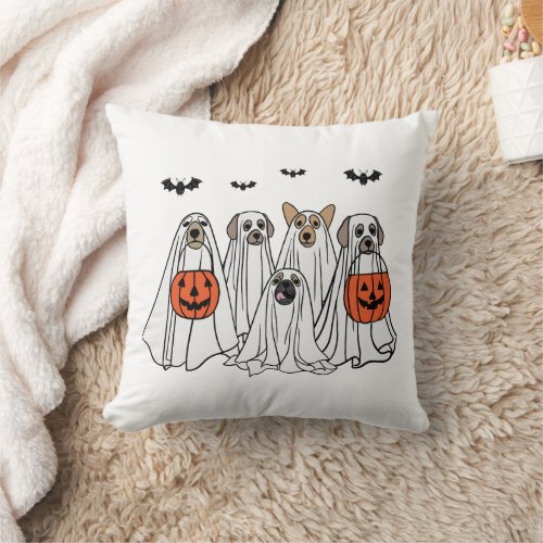 Funny Halloween Spooky Dogs _ Сute Ghost Dogs Throw Pillow