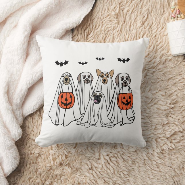 Funny Halloween Spooky Dogs - Сute Ghost Dogs Throw Pillow (Blanket)