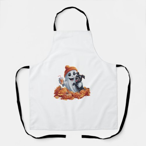 Funny Halloween Spooky Ghost and Dog Halloween Pum Apron