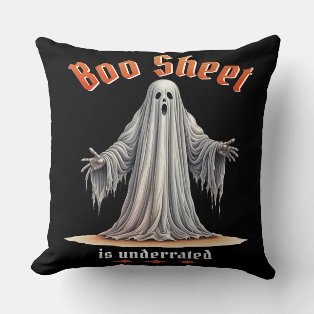 Funny Halloween Spooky Ghost with Sarcastic Humor Throw Pillow (Front)
