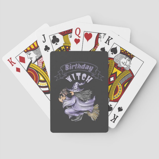 Funny Halloween Spooky October Birthday Witch Poker Cards (Back)