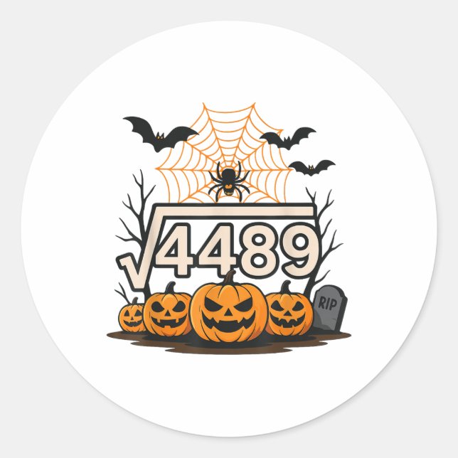 Funny Halloween Square Root 4489 67 Meme Math Teac Classic Round Sticker (Front)