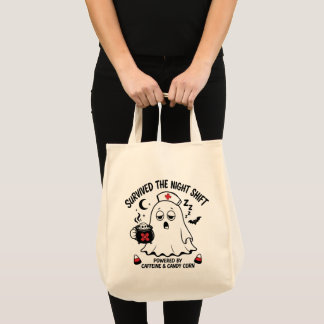 Funny Halloween Survived Night Shift Ghost Nurse Tote Bag