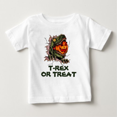Funny Halloween T_rex head eats pumpkin Baby T_Shirt