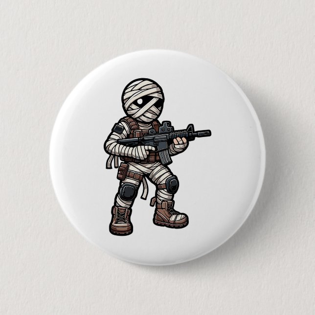 Funny Halloween Tactical Mummy Army Men Veteran Co Button (Front)