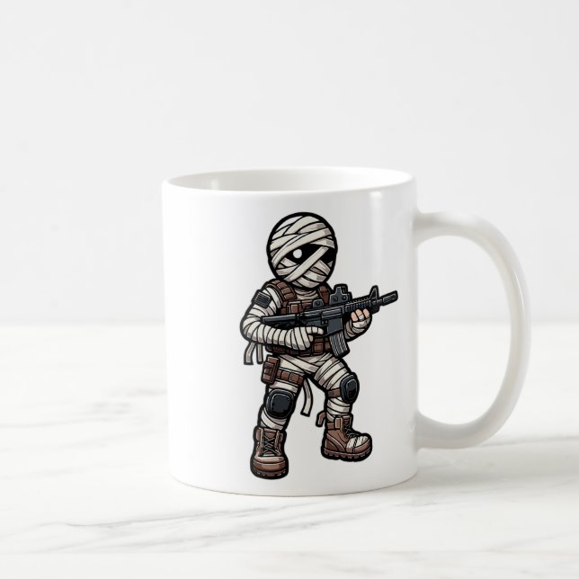 Funny Halloween Tactical Mummy Army Men Veteran Co Coffee Mug (Right)