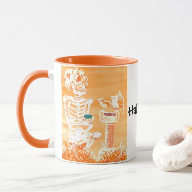 Funny Halloween Tea Skele-ton Bat Crazy Cup (With Donut)