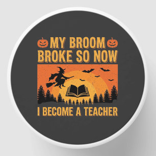 Funny Halloween Teacher Broom Broke Design (2) Mini Candle Favors