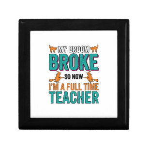 Funny Halloween Teacher Broom Broke Vintage Shirt  Gift Box