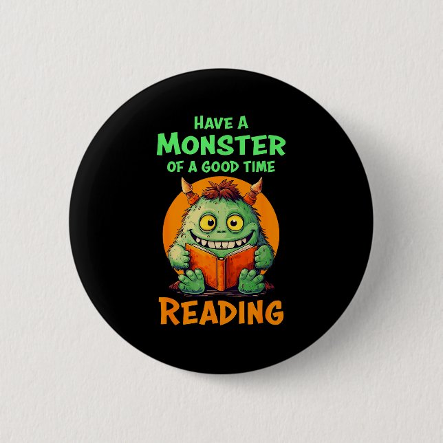 Funny Halloween Teacher Librarian Monster Reading  Button (Front)