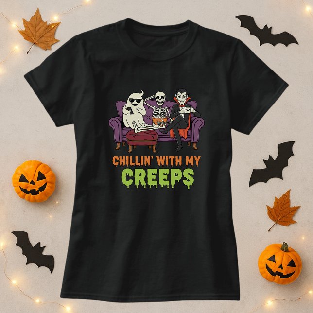 Funny Halloween Tee; Chillin With My Creeps Ghost T-Shirt (Creator Uploaded)