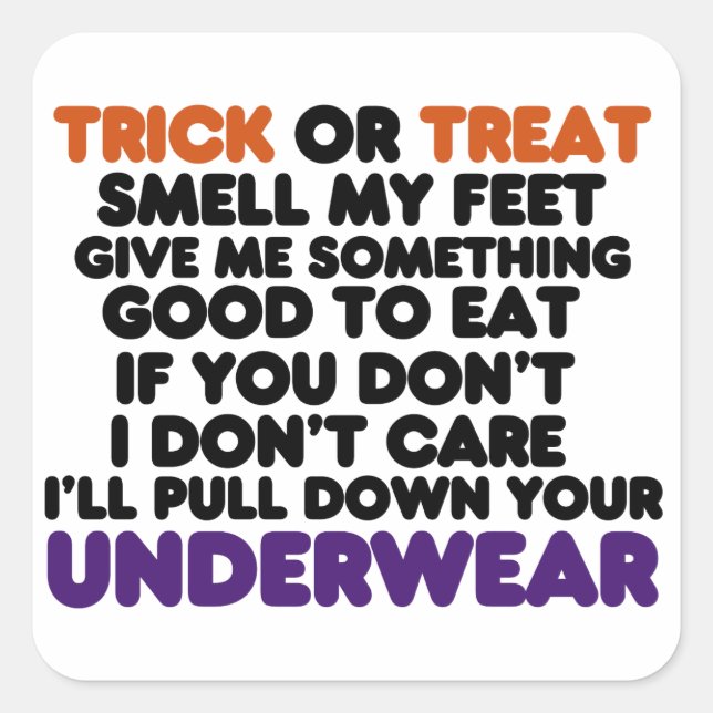 Funny Halloween Trick or Treat Poem Square Sticker (Front)