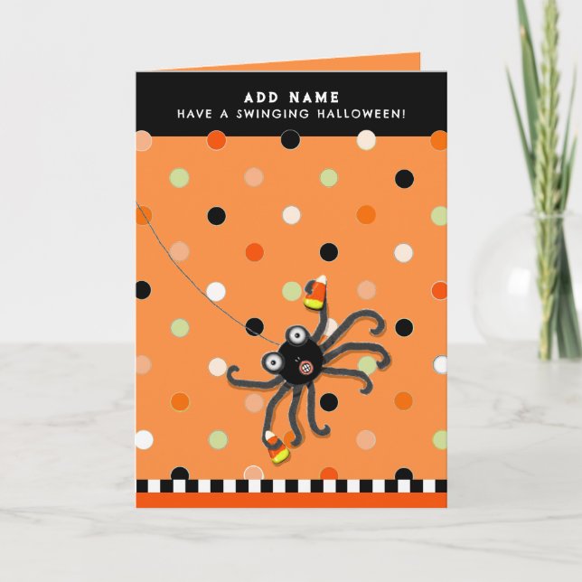 Funny Halloween Trick-or-Treating Spider Card (Front)