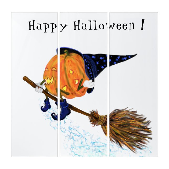 Funny Halloween Triptych Witch Pumpkin Flying (Front)