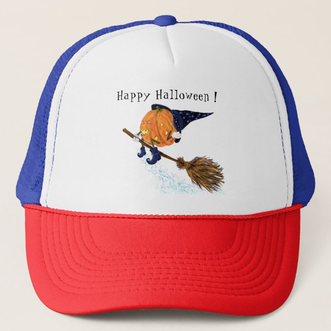 Funny Halloween Trucker Hat Witch Pumpkin (Front)