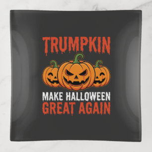 Funny Halloween Trumpkin Pumpkin Parody Trinket Tray