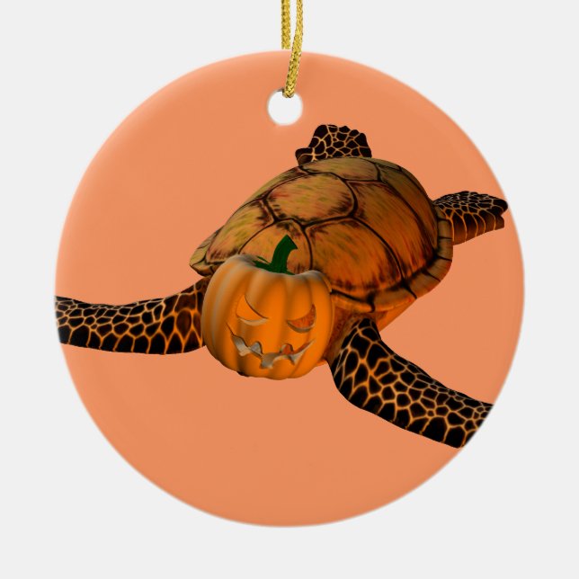 Funny Halloween Turtle Ceramic Ornament (Front)