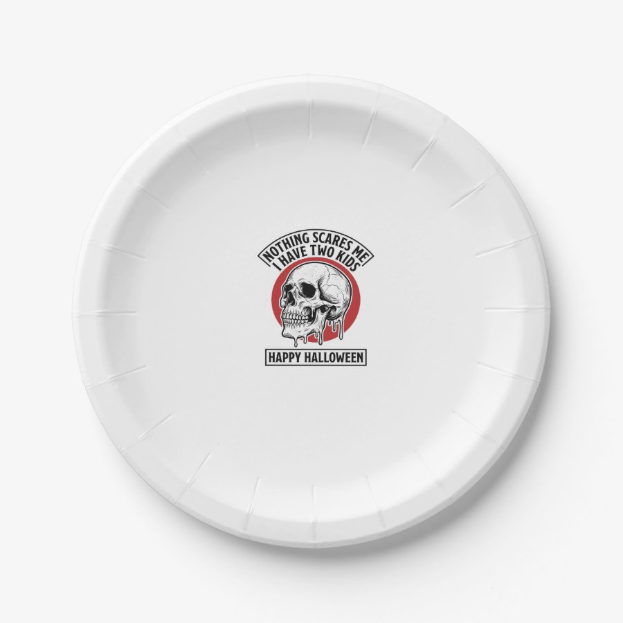 Funny Halloween Two Kids Skull Shirt Design_1 Paper Plates