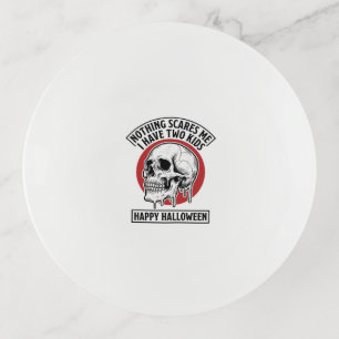 Funny Halloween Two Kids Skull Shirt Design_1 Trinket Tray