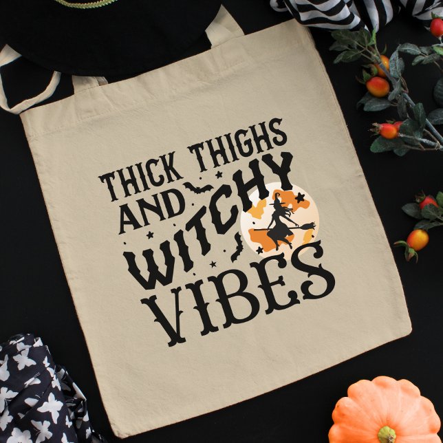 Funny Halloween Typography Witch & Full Moon Tote Bag (Creator Uploaded)